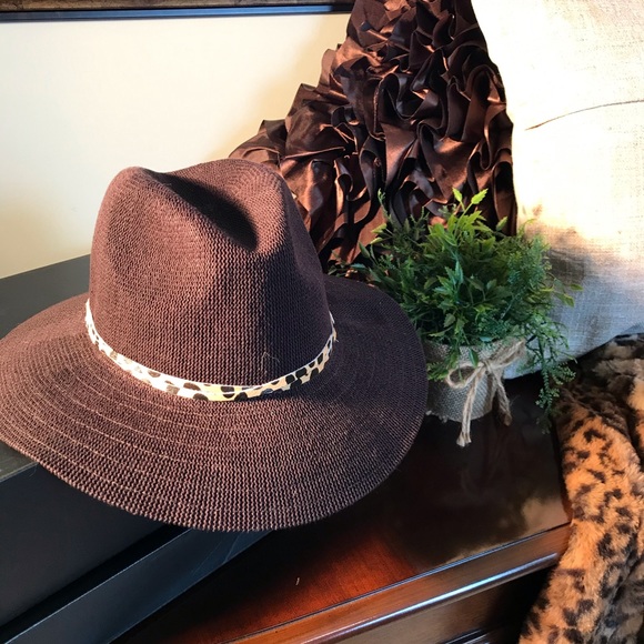 Brown Hat with Leopard Trim - Picture 3 of 10